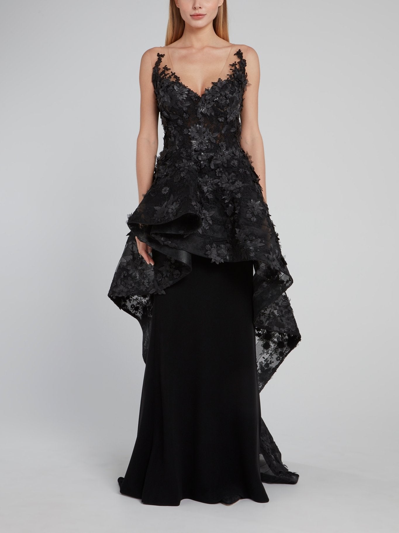 Черная длинная юбка-годе из крепа