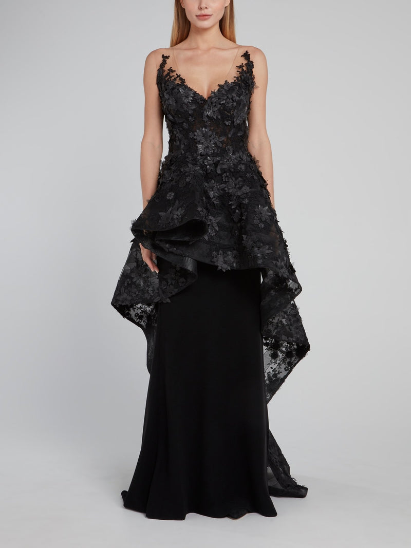 Черная длинная юбка-годе из крепа