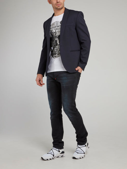 Темно-синий пиджак с черепом из страз