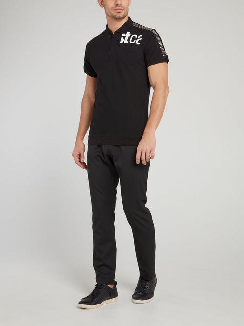 Черная рубашка поло со стразами на рукавах и логотипом