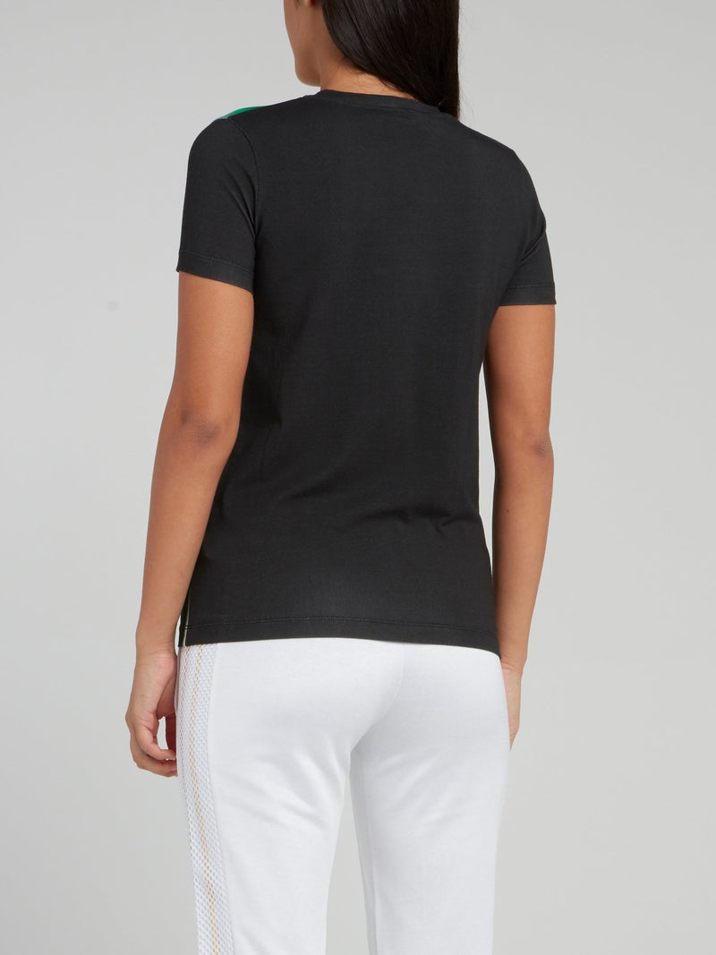 Черная футболка с круглым вырезом, цветочным принтом и логотипом