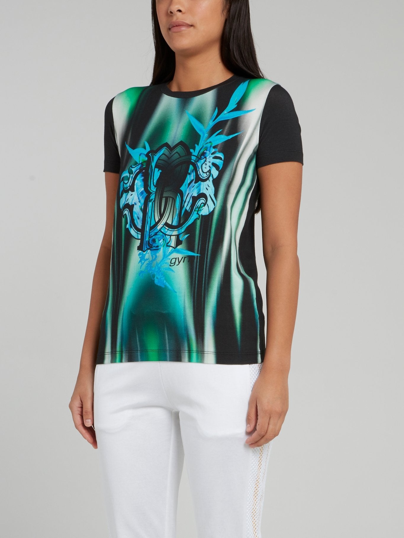 Черная футболка с круглым вырезом, цветочным принтом и логотипом