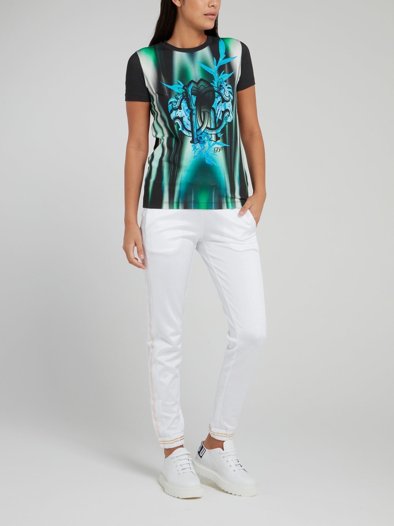 Черная футболка с круглым вырезом, цветочным принтом и логотипом