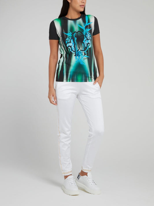 Черная футболка с круглым вырезом, цветочным принтом и логотипом