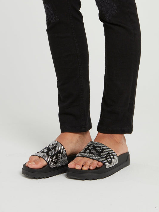 Кожаные шлепанцы с логотипом и стразами Ciabattina