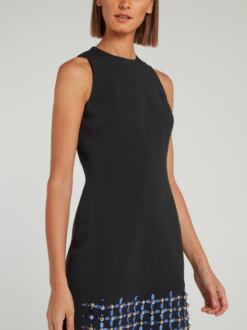 Черное платье-мини с цветочным узором из страз