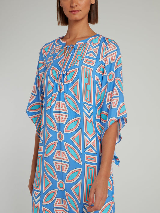 Blue Half Sleeve Silk Mini Dress