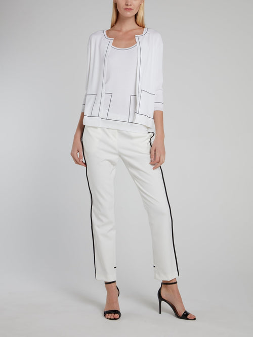 White Side Stripe Toreador Pants