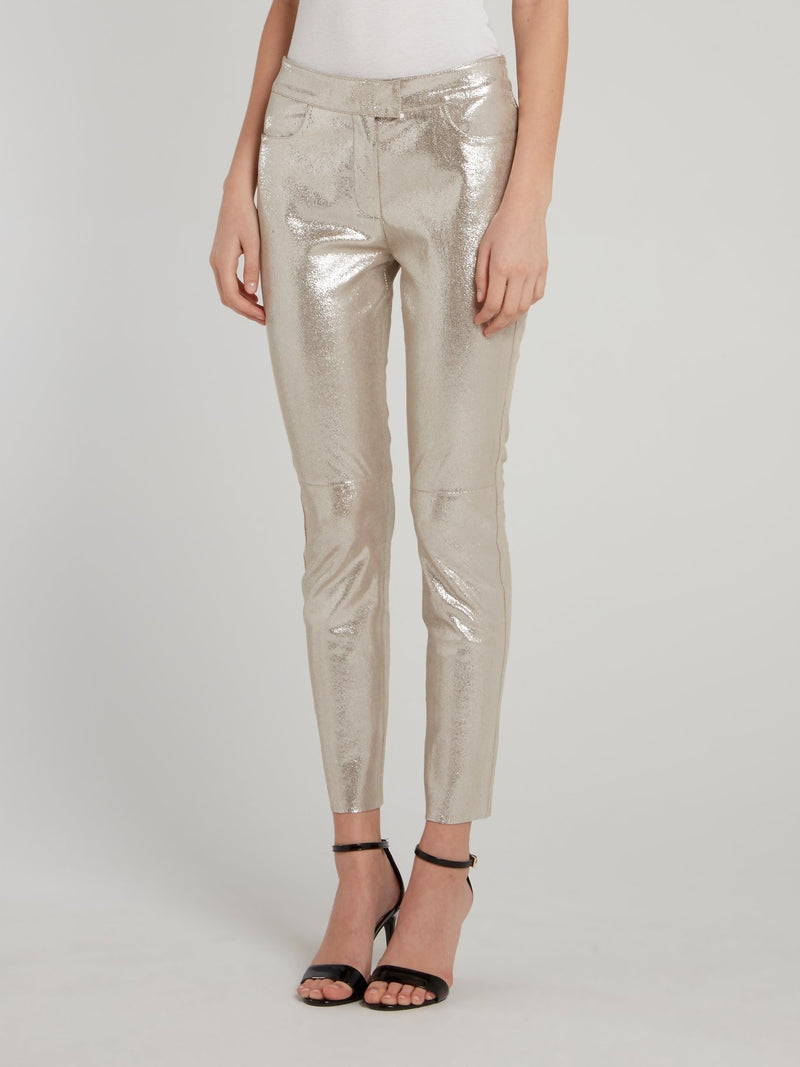 Gold Leather Skinny Pants