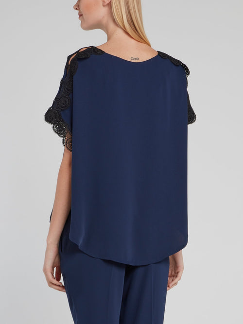 Navy Bateau Neckline High Low Top