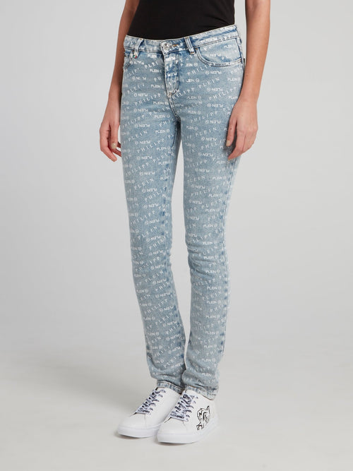 Облегающие джинсы с принтом в виде монограммы