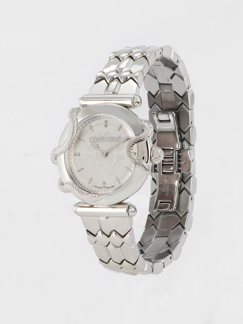 Roberto Cavalli by Franck Muller Silver Snake Detail Watch