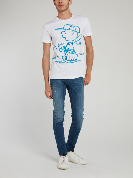 Белая хлопковая футболка с рисунком Charlie Brown