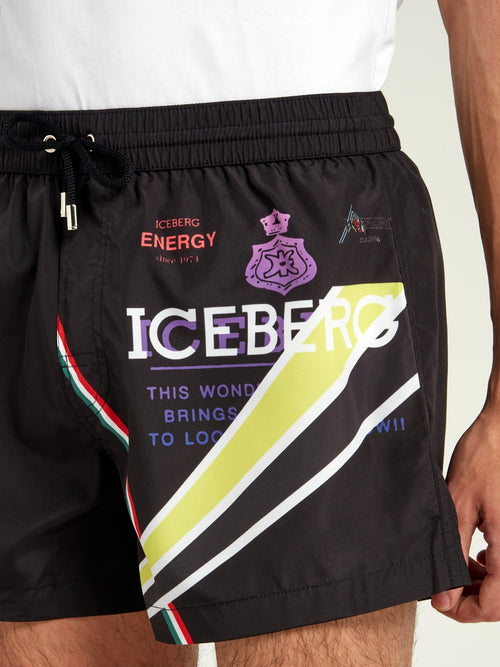 Черные шорты на шнуровке с надписями и логотипом