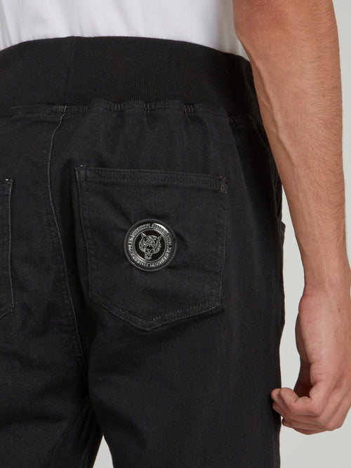 Черные спортивные брюки с поясом в рубчик