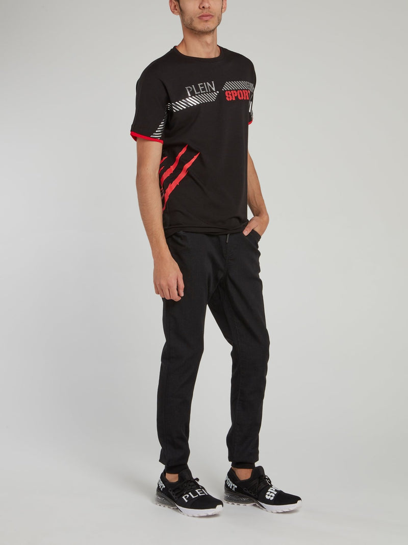 Черные спортивные брюки с поясом в рубчик