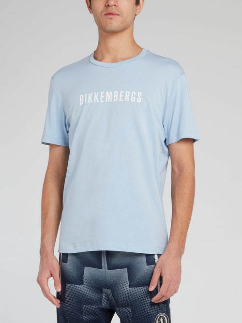 Голубая хлопковая футболка с логотипом