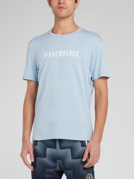 Голубая хлопковая футболка с логотипом