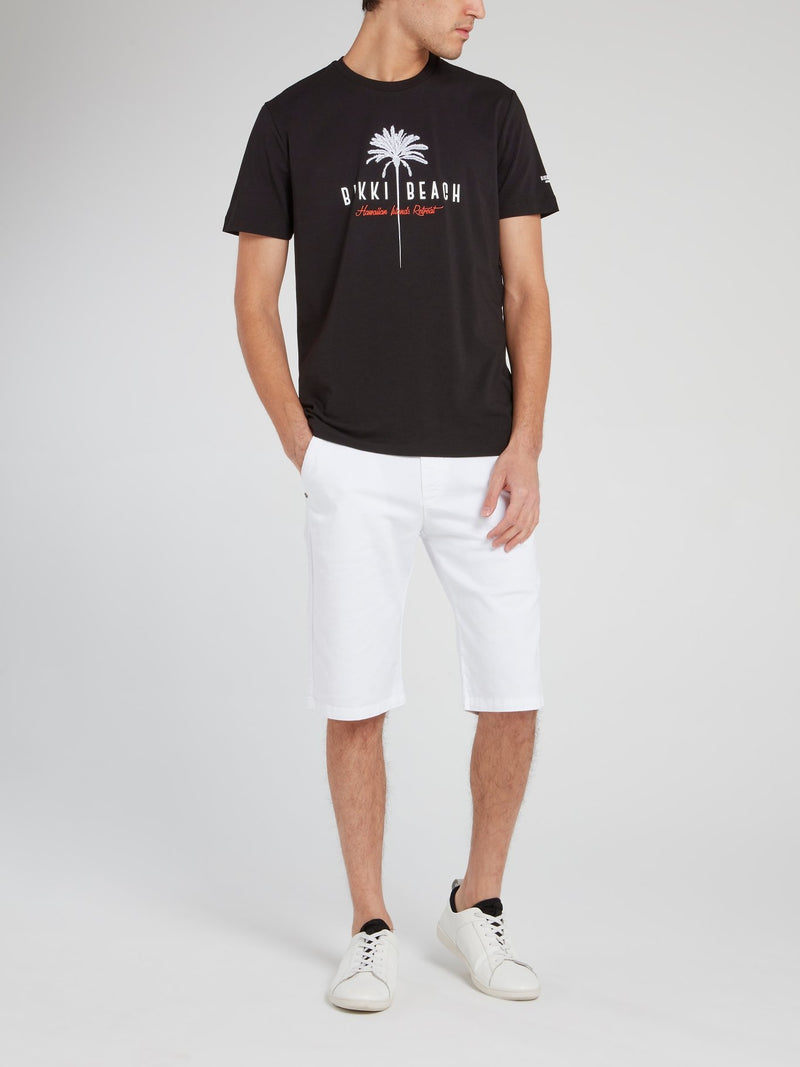 Черная хлопковая футболка с круглым вырезом и надписями