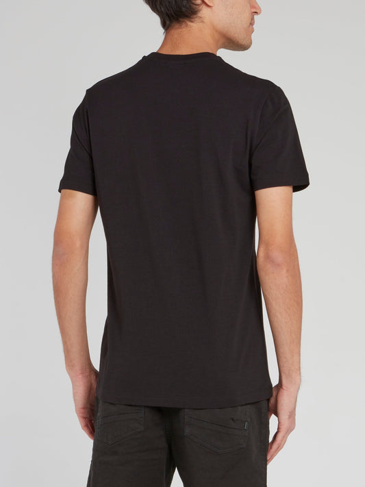 Черная хлопковая футболка с круглым вырезом и логотипом