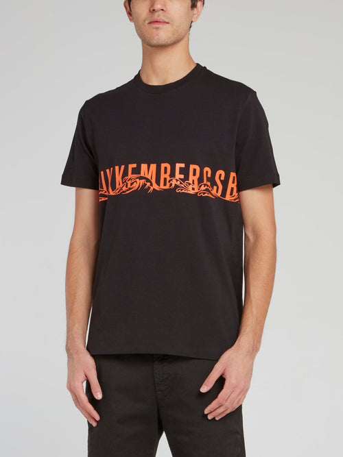 Черная хлопковая футболка с круглым вырезом и логотипом