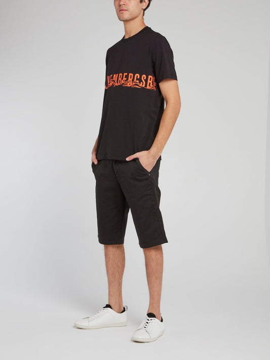 Черная хлопковая футболка с круглым вырезом и логотипом