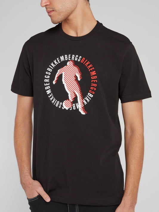 Черная футболка с круглым вырезом и рисунком Sport