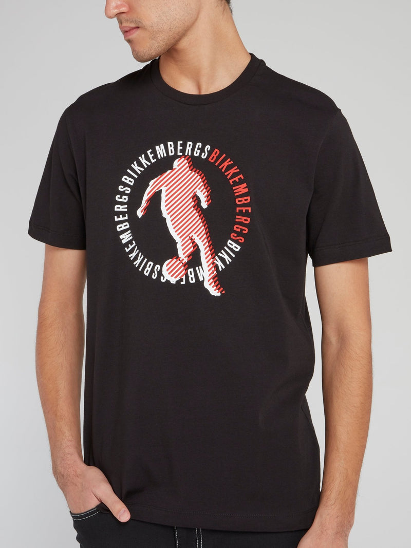 Черная футболка с круглым вырезом и рисунком Sport