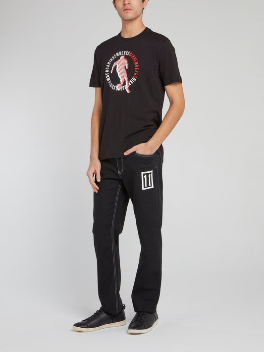 Черная футболка с круглым вырезом и рисунком Sport