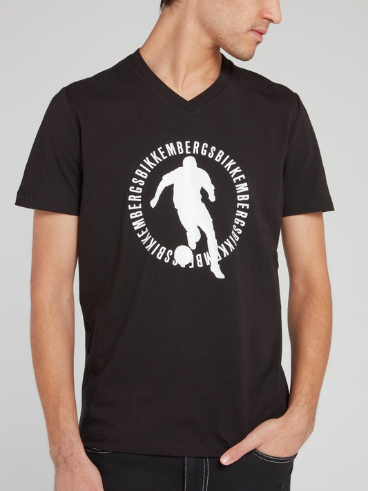 Черная футболка с V-образным вырезом и рисунком Sport