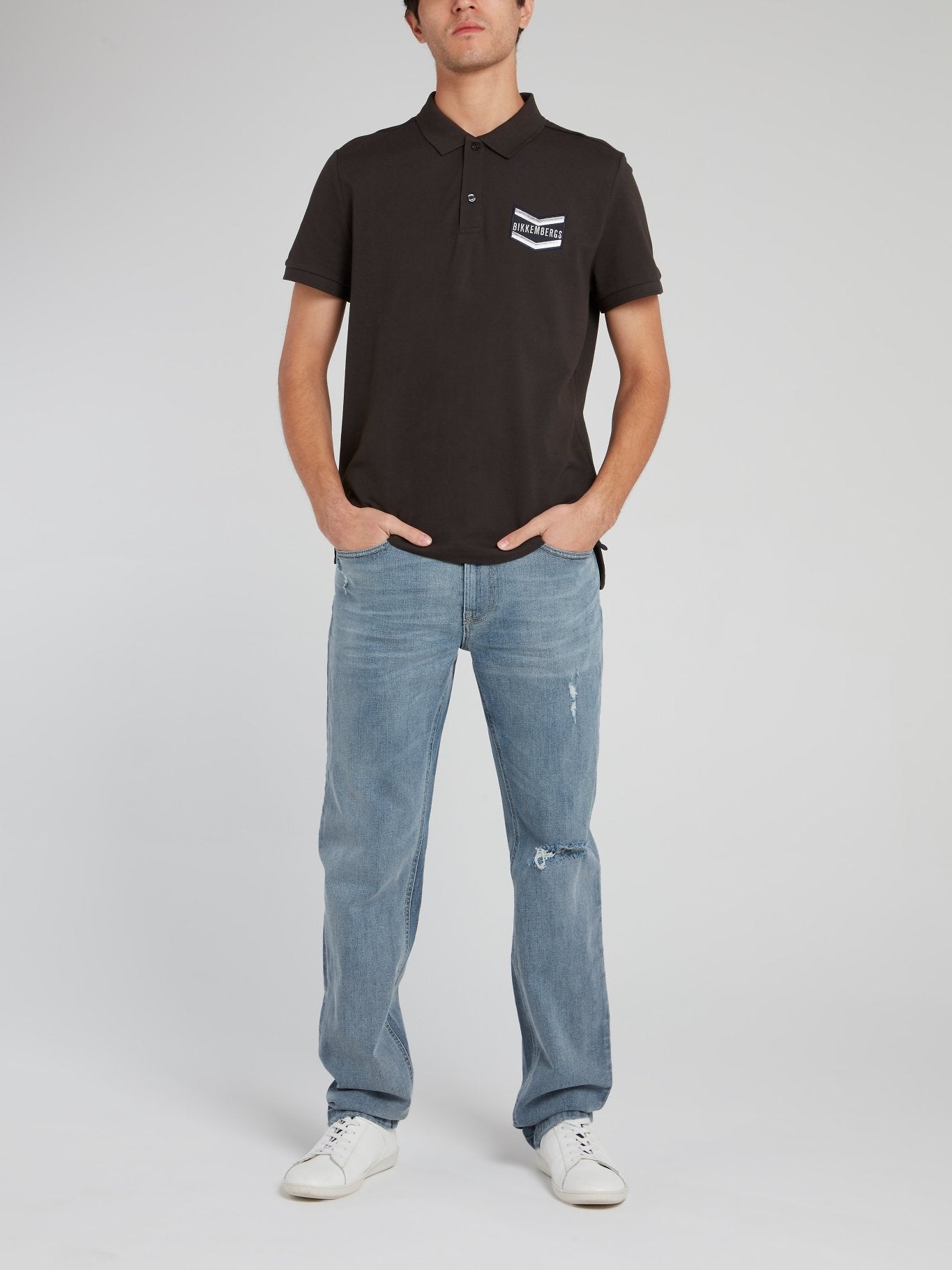 Черная хлопковая рубашка поло с вышитым логотипом