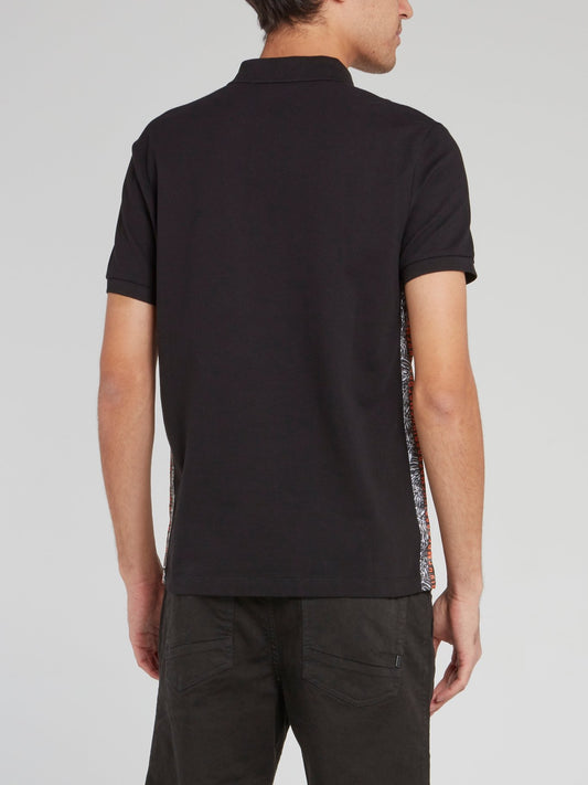 Черная рубашка поло с логотипом и полосой сбоку