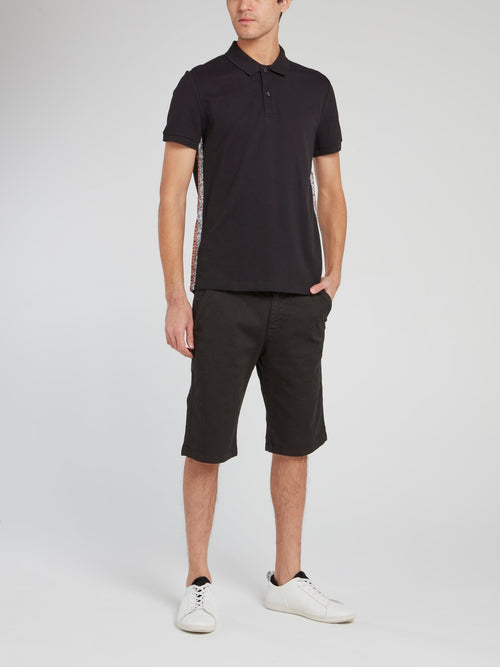 Черная рубашка поло с логотипом и полосой сбоку