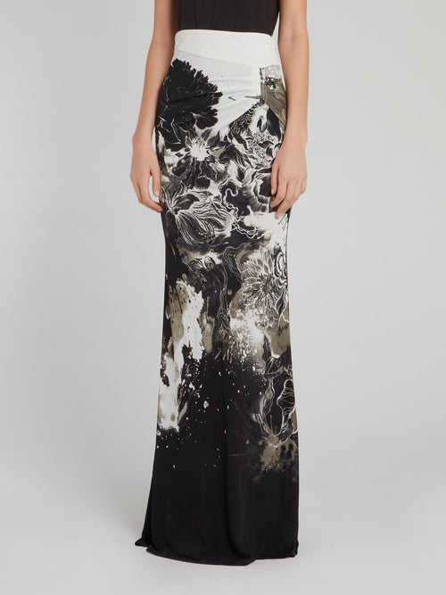 Юбка-макси со сборками и цветочным принтом