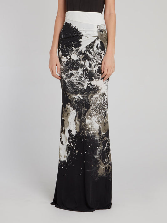 Юбка-макси со сборками и цветочным принтом