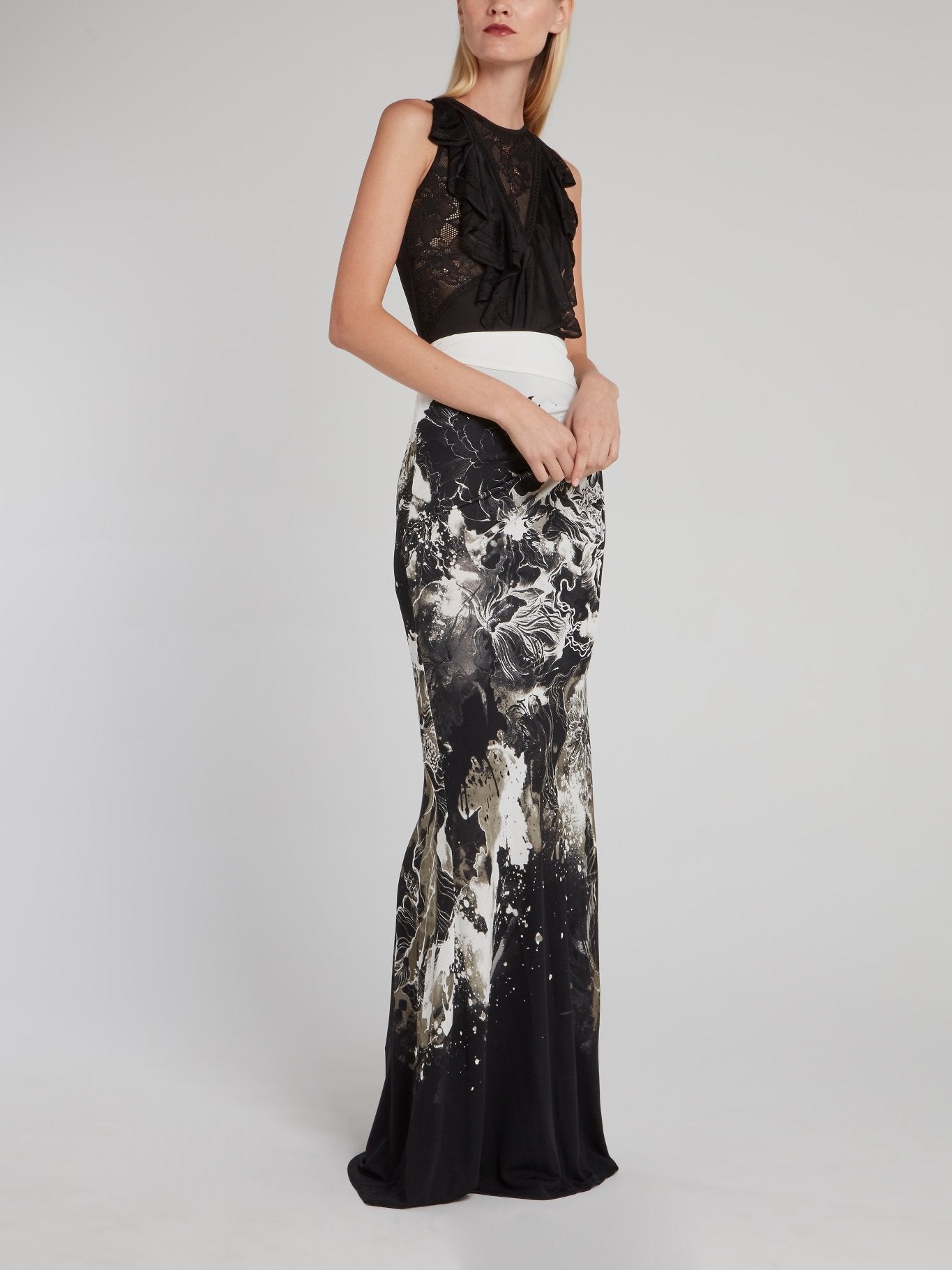 Юбка-макси со сборками и цветочным принтом