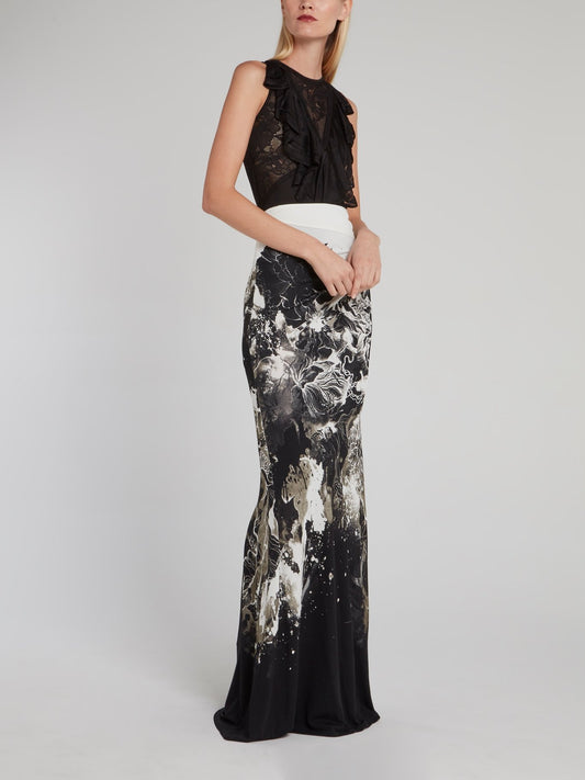 Юбка-макси со сборками и цветочным принтом