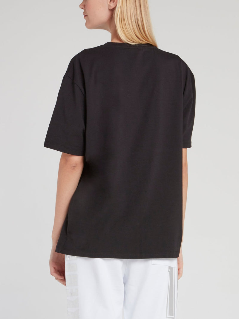 Черная свободная футболка с цветочным рисунком 