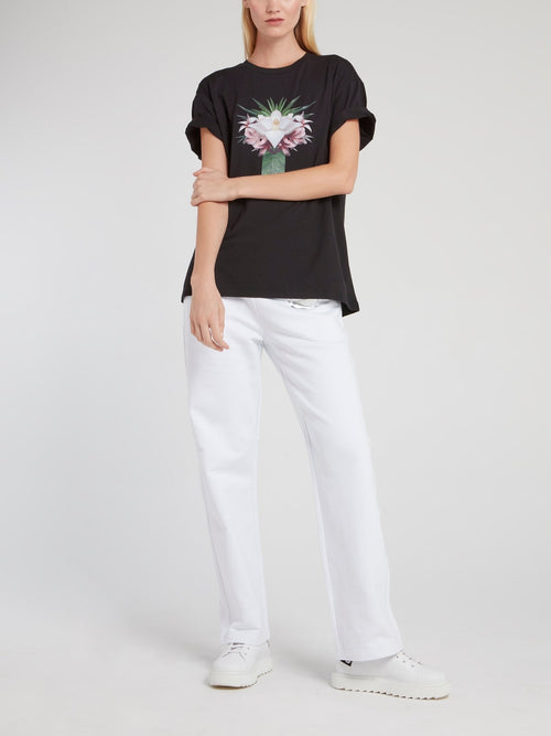 Черная свободная футболка с цветочным рисунком 