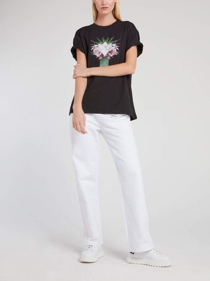 Черная свободная футболка с цветочным рисунком 