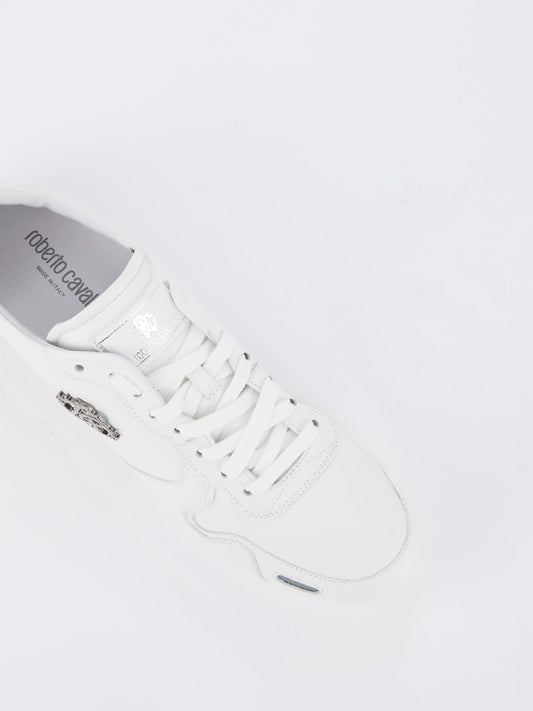 White Snake Logo Leather Sneakers