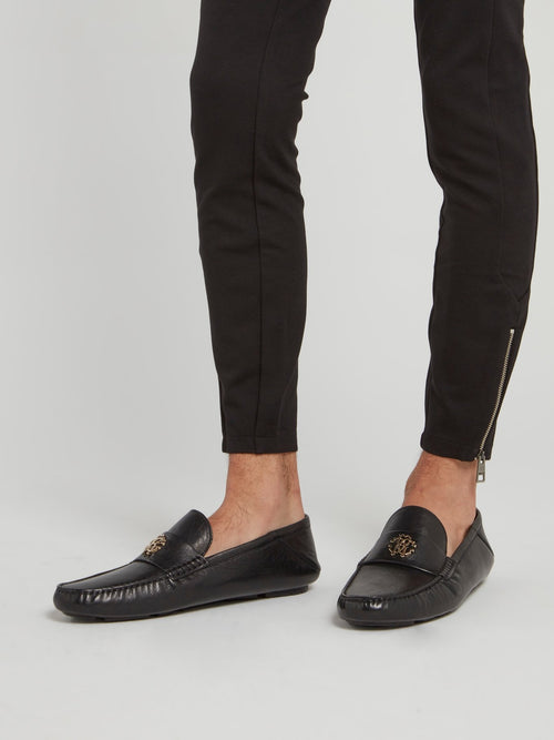 Black RC Monogram Logo Leather Loafers