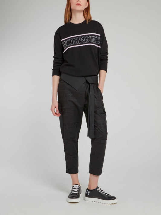 Черный вязаный свитшот с круглым вырезом