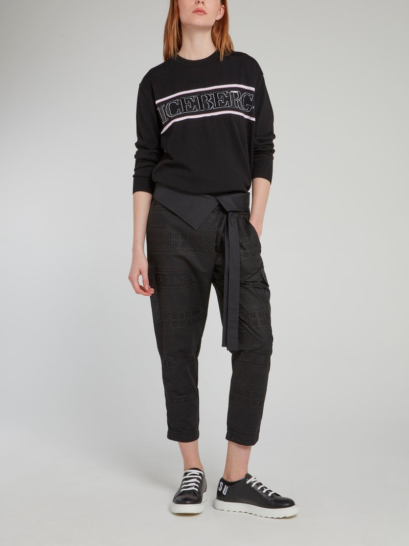 Черный вязаный свитшот с круглым вырезом