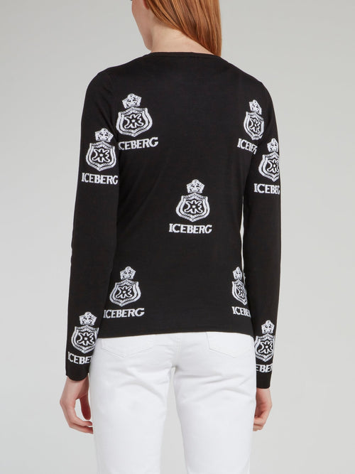 Черный  трикотажный свитшот с монограммами