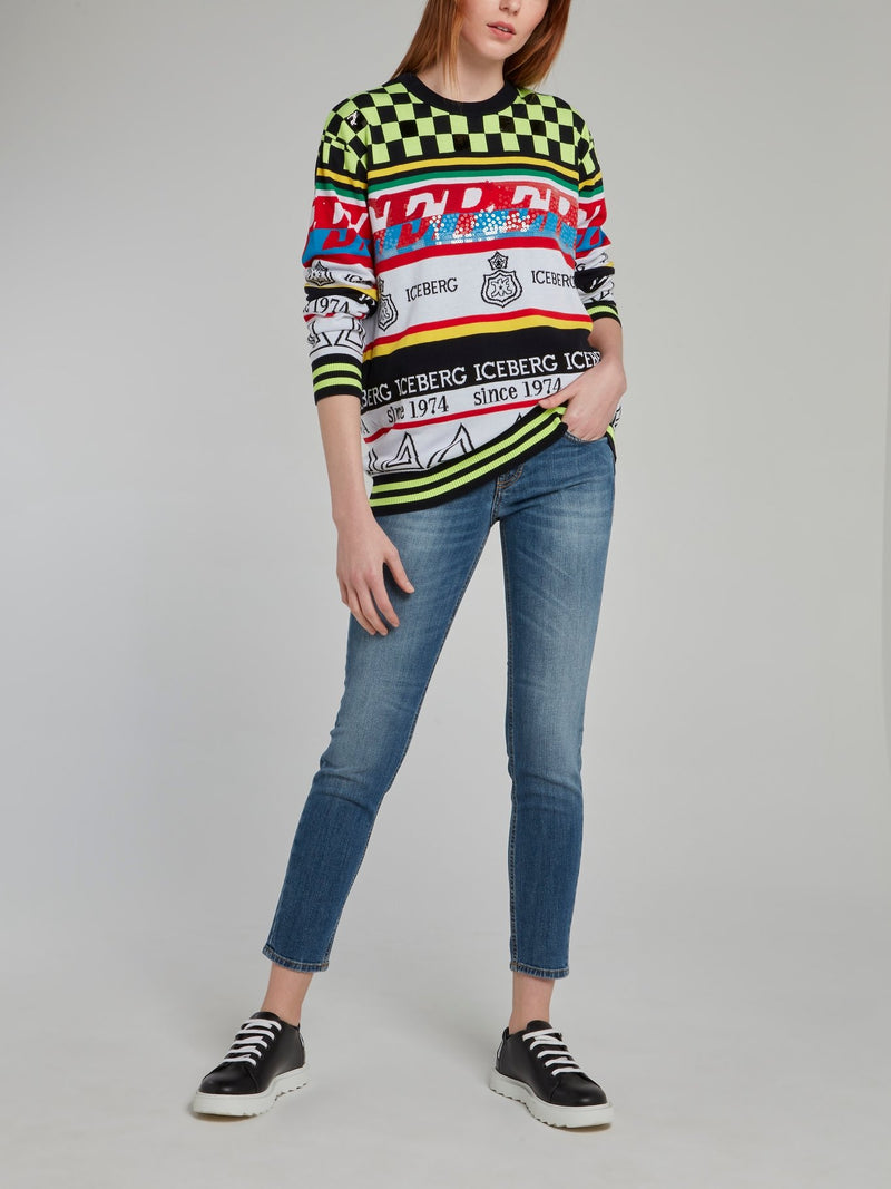 Трикотажный свитшот со вставкой в клетку