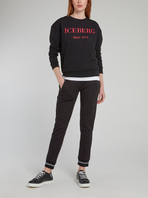 Черный хлопковый свитшот с вышитым логотипом