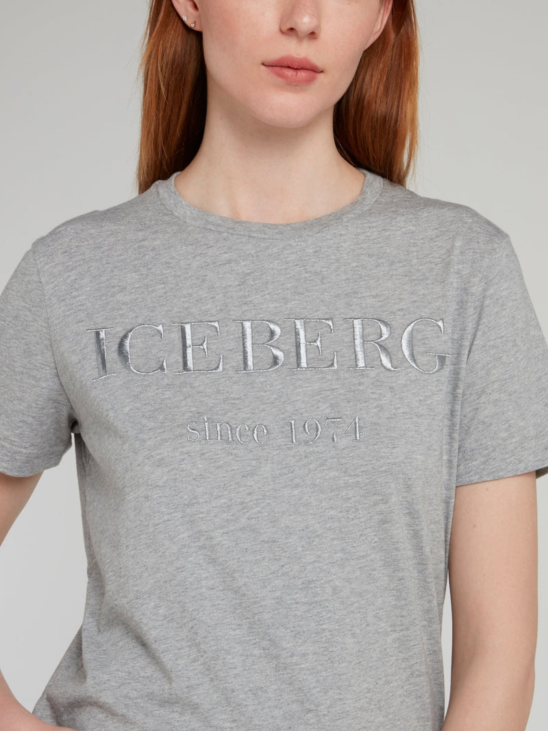 Серая хлопковая футболка с круглым вырезом