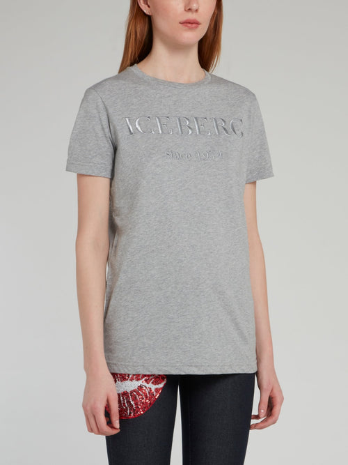 Серая хлопковая футболка с круглым вырезом