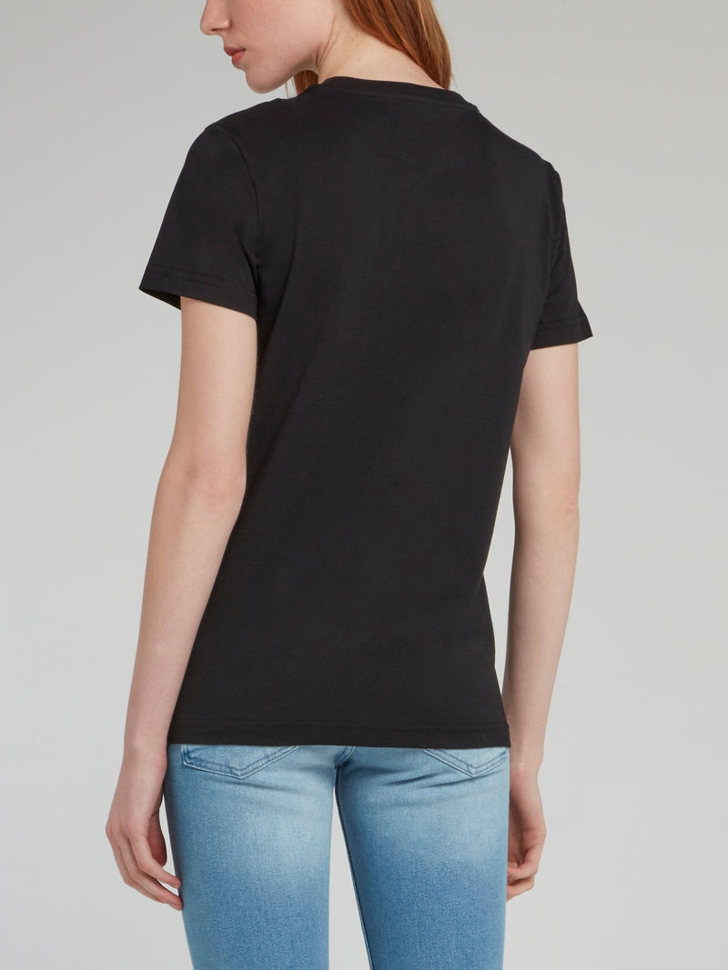 Черная хлопковая футболка с круглым вырезом и логотипом